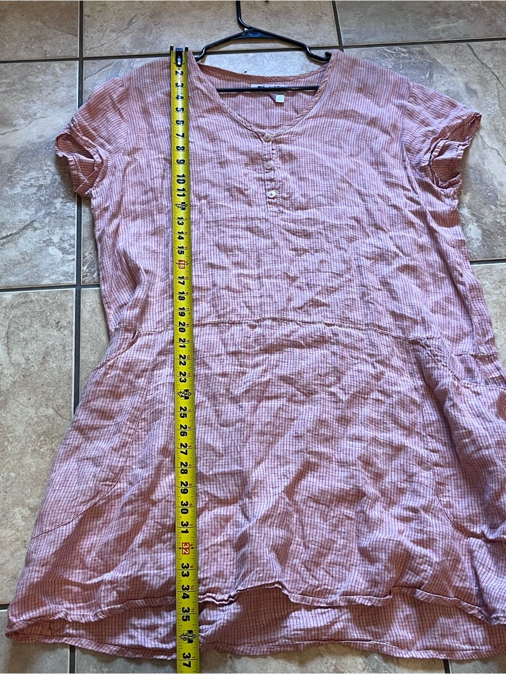 FLAX 100% Linen Pink Plaid Tunic Dress XL Pockets Lagenlook Like New - Picture 8 of 8